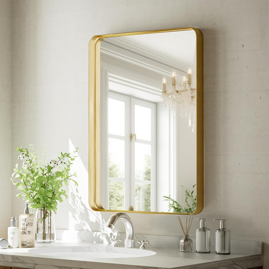 VooBang Gold Bathroom Mirror - 20x30 Inch Modern Deep Frame | Versatile Hanging or Leaning Design
