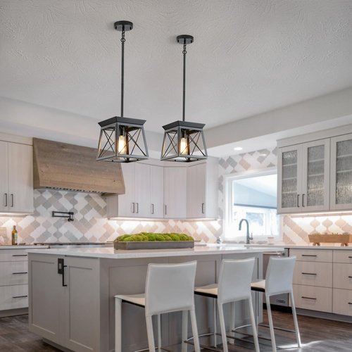 HuixuTe Black Farmhouse Pendant Lights, Industrial Kitchen Island Lighting, Rectangle Linear Cage Chandeliers for Kitchen, Dining Room Table