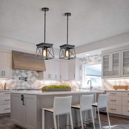 HuixuTe Black Farmhouse Pendant Lights, Industrial Kitchen Island Lighting, Rectangle Linear Cage Chandeliers for Kitchen, Dining Room Table