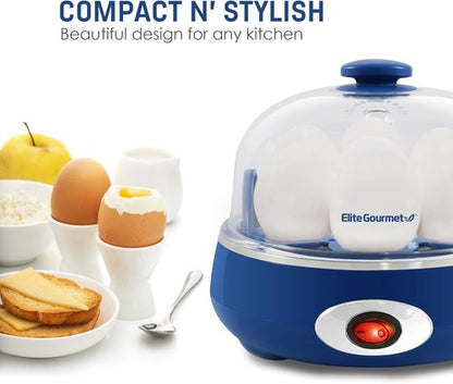 Elite Gourmet Easy Egg Cooker - Electric 7-Egg Capacity with Auto Shut-Off & Measuring Cup - Classic Blue