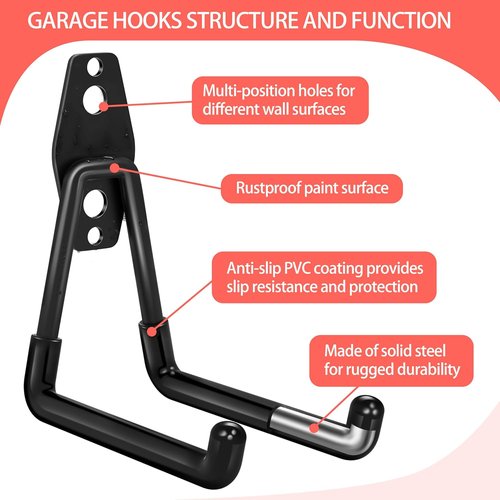 Heavy Duty Garage Hooks 18 Pack by [Brand Name] - Anti-Slip Coating for Bikes, Ladders & Tools