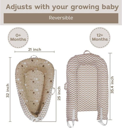 Aila+Aiden Baby Lounger - Organic Cotton Infant Lounger | Reversible & Portable Floor Lounger | Soft & Washable Cover - Star Collection (Tan)