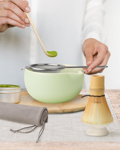 Joiish Matcha Kit Set, Ceramic Matcha Bowl with Spout & Holder, Bamboo Whisk, Sifter, Scoop, Traditional Japanese Matcha Tea Making Tools, Complete Gift Set 5-PC