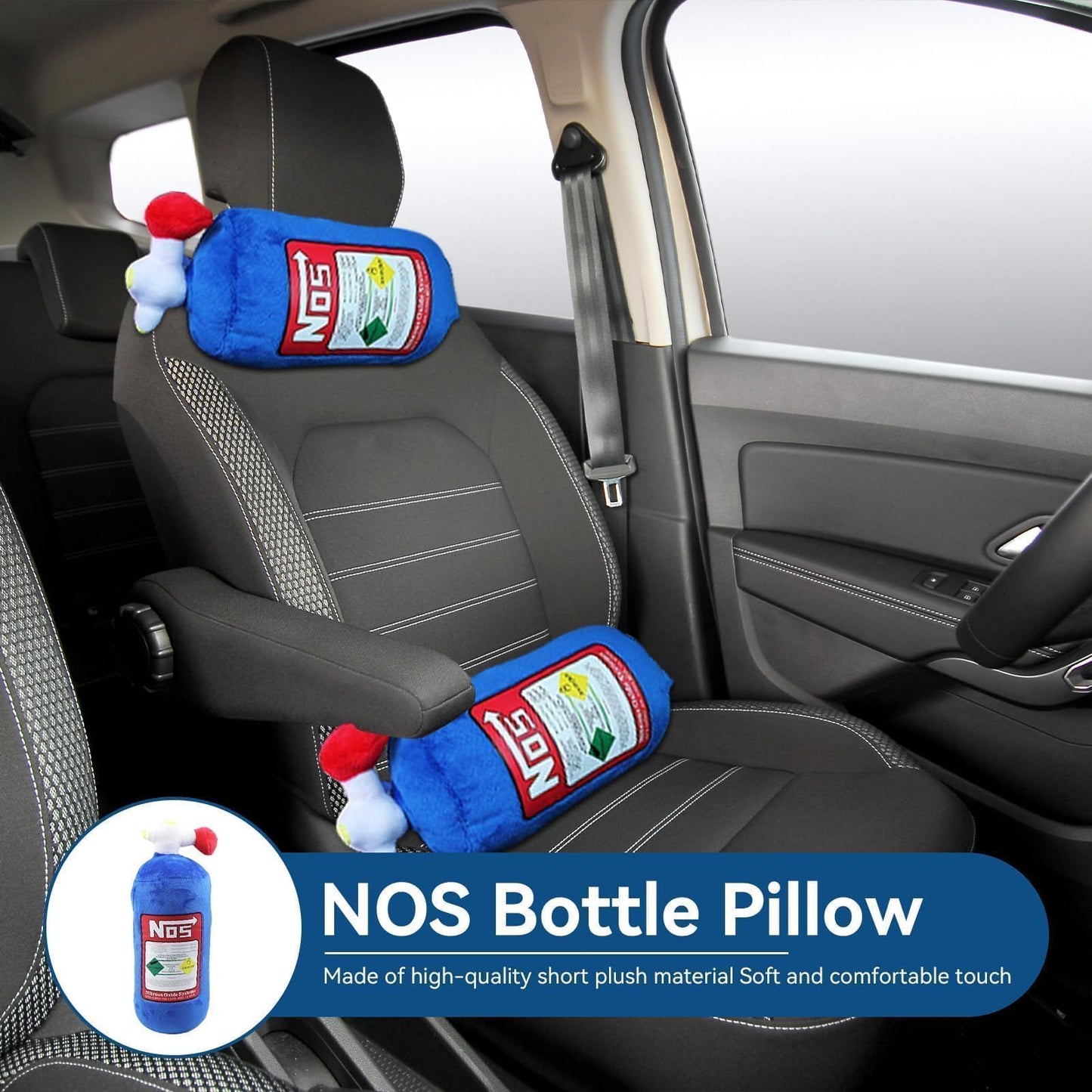 Car Neck Pillow, NOS Bottle Design Plush Car Headrest Pillow Neck Support Pillow for Car Seat, Office Chair, Travel, 11 x 4.7in (1)