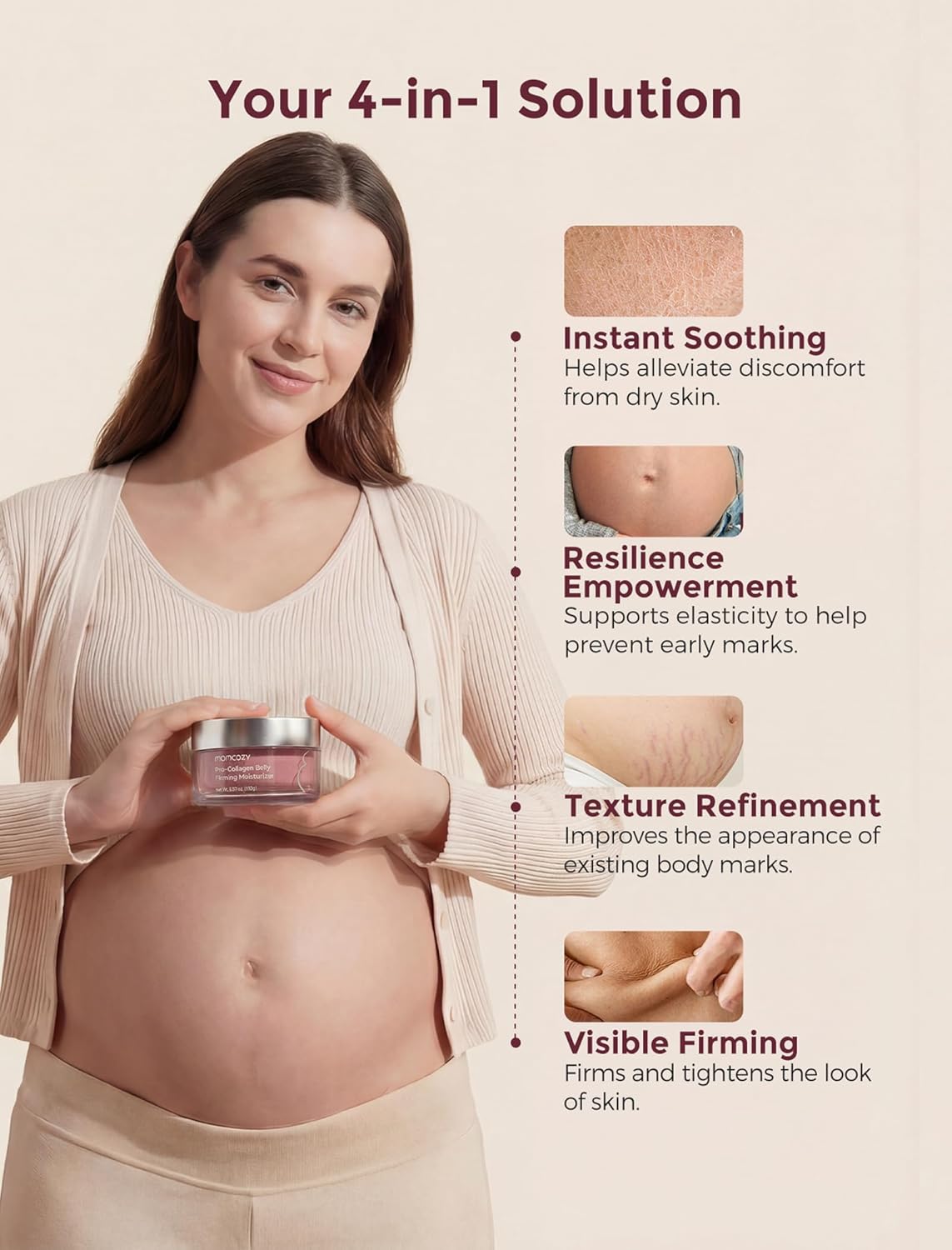 Momcozy Stretch Mark Cream - Pro-Collagen Belly Firming Moisturizer with Peptides | 5.29 oz (150g)