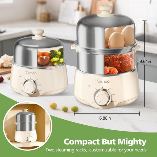 CACHOO 14-Egg Stainless Steel Egg Cooker - Rapid Boiling with 30-Min Timer & Auto Shut Off | Compact & Dishwasher Safe