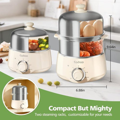 CACHOO 14-Egg Stainless Steel Egg Cooker - Rapid Boiling with 30-Min Timer & Auto Shut Off | Compact & Dishwasher Safe