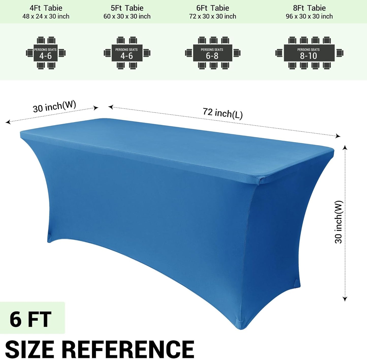 Obstal 6 Pack Stretch Spandex Table Covers - Fitted 6 FT Rectangular Tablecloths for Weddings & Parties | Aqua, 72" L x 30" W x 30" H