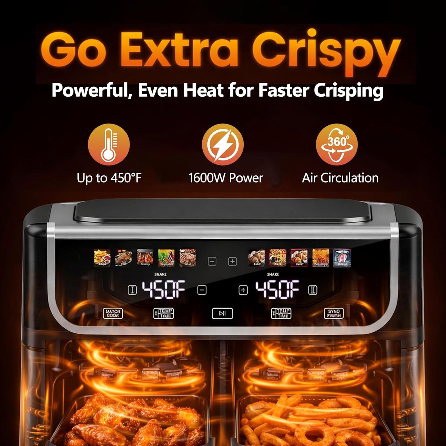 Simple Deluxe 9.5-Qt Dual Basket Air Fryer - 10-in-1 Digital Preset, 1700W, Nonstick, Black