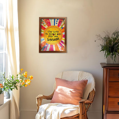 YEOION Inspirational Quote Wall Art - Stay Close to People Who Feel Like Sunshine | Canvas Print with Metal Frame for Girls' Bedroom Decor