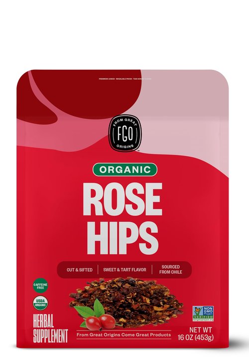 FGO Organic Rosehips Tea, Cut and Sifted, 16 Ounce Resealable Bag, Packaging May Vary (Pack of 1)