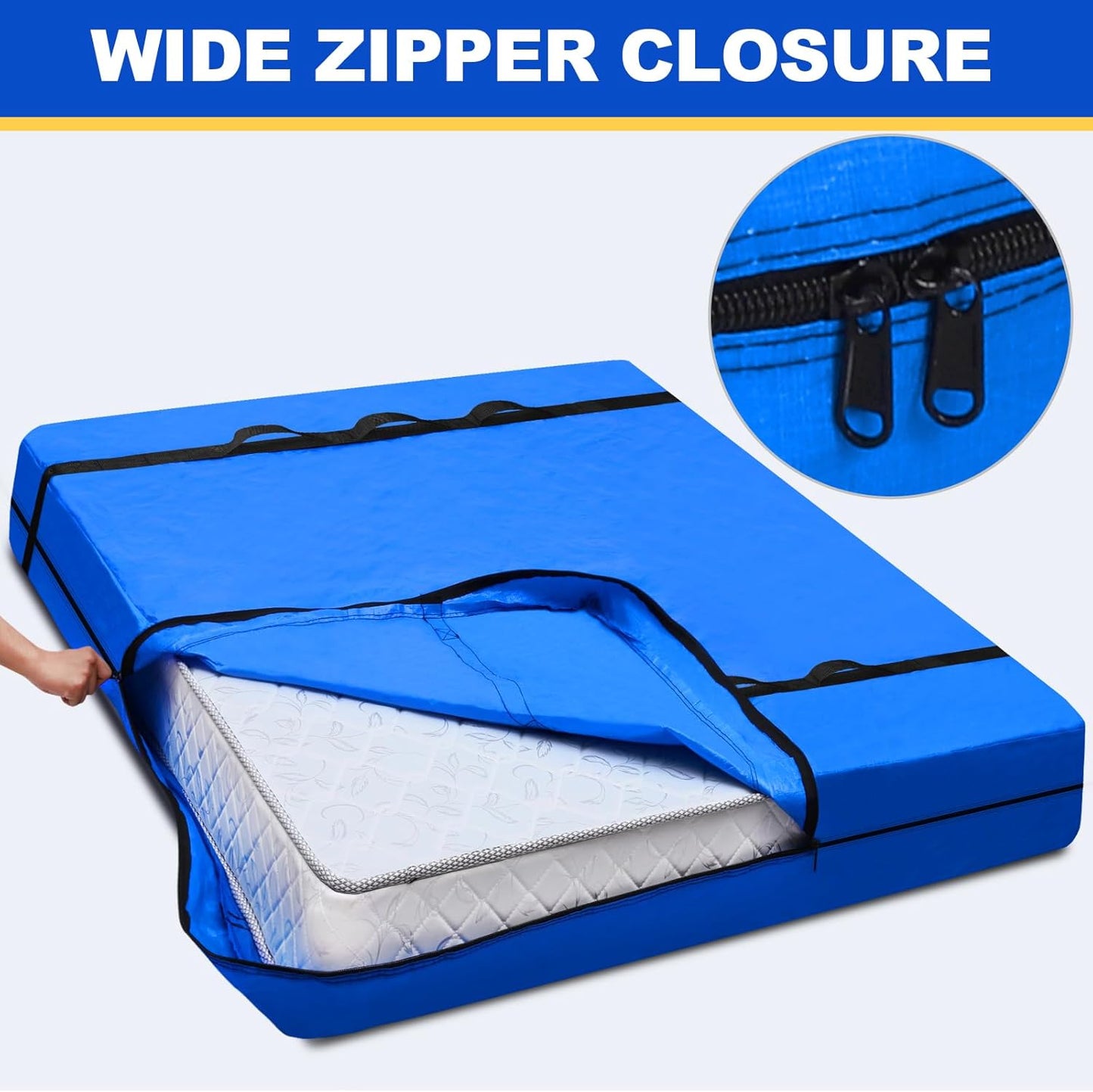 TICONN King Mattress Bag - Heavy Duty Moving Cover with Full-Around Handle & Adjustable Buckles | Blue