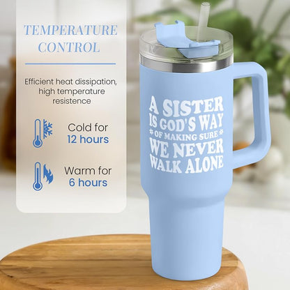 40oz Stainless Steel Tumbler with Handle & Straw — Sister Edition Gift
