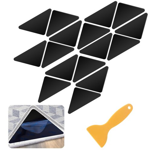16 Pcs Grippers for Rugs, Non Slip Rug Pads for Hardwood Floors and Tiles, Reusable Rug Tape for Area Rugs, Dual Sided Adhesive Rug Pad Gripper Keep Corners Flat(Black)