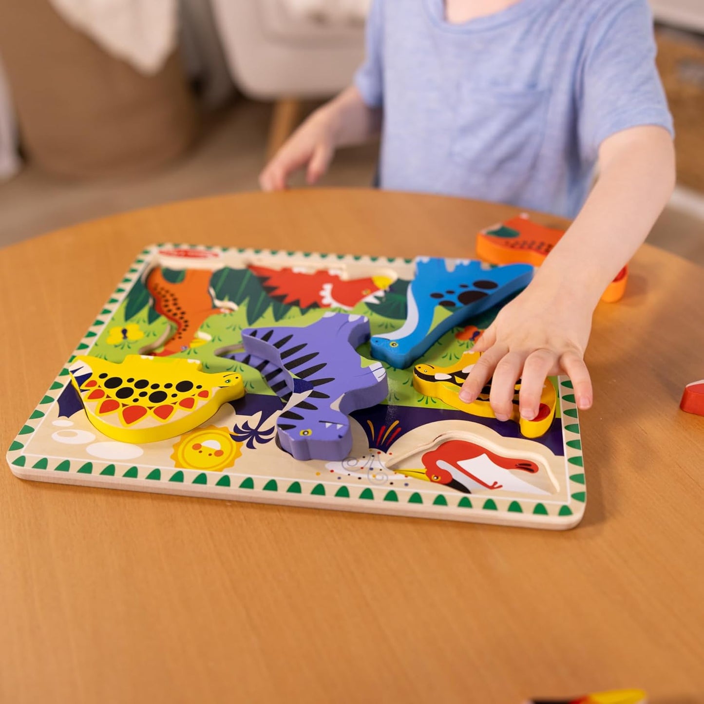 Melissa & Doug Dinosaur Wooden Chunky Puzzle - 7 Pieces | FSC Certified Eco-Friendly Fun