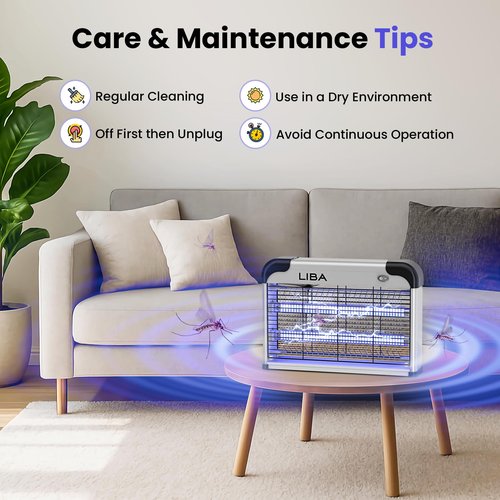 LiBa Electric Bug Zapper, Indoor Insect Killer - (2) Extra Replacement Bulbs - Fly, Mosquito Killer and Repellent - Lightweight, Powerful 2800V Grid, Easy-to-Clean, with a Removable Washable Tray.