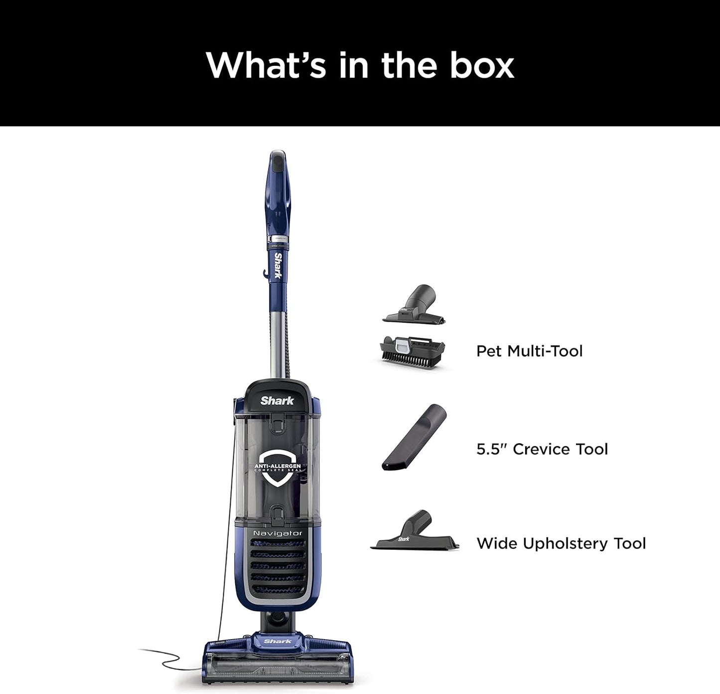 Shark NV151 Navigator Vacuum - HEPA Filtration, Swivel Steering & Pet Power Brush | Navy Multi-Surface Cleaner