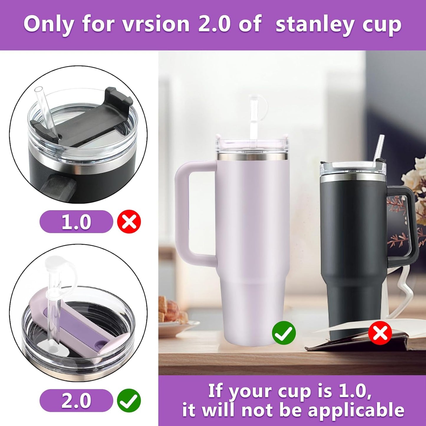 TQRR Silicone Spill-Proof Stopper Set for Stanley 40/30 oz Quencher H2.0 Tumbler | Includes Straw Covers & Leak Stoppers