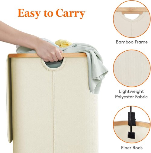 Lifewit 150L Laundry Basket - Foldable Hamper with Lid & Bamboo Handles | White, Large Size