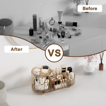 Skiennix Makeup Organizer - 360° Rotating Perfume Trays & 7-Divider Vanity Storage | Ideal for Bedroom & Bathroom