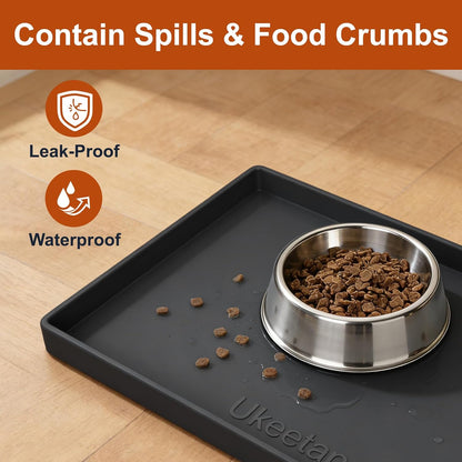 Skiennix Extra Thick Silicone Dog & Cat Food Mat - Waterproof, Non-Slip, 19” x 12”, Black