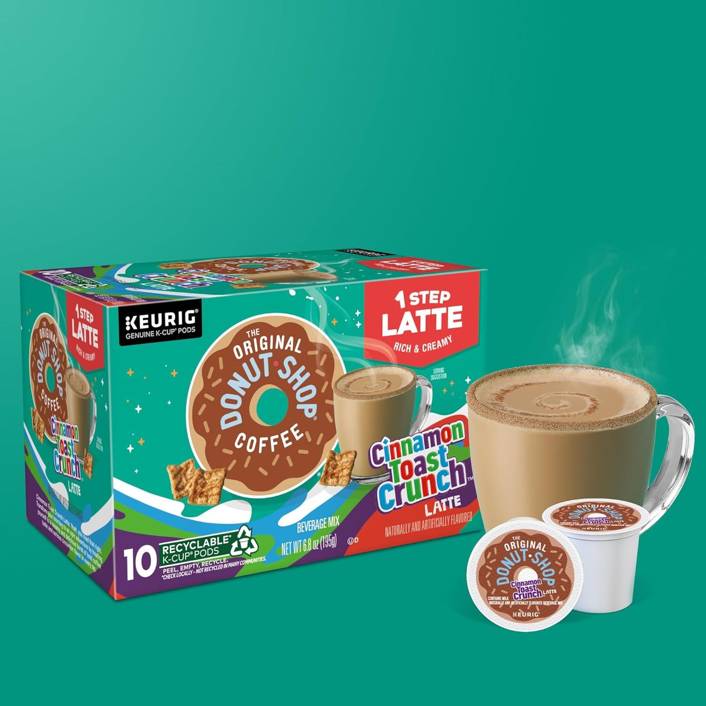 Original Donut Shop Cinnamon Toast Crunch Latte K-Cup Pods - One-Step Brewing, 60 Count