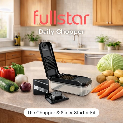 Fullstar Daily Vegetable Chopper and Mandoline Slicer - Kitchen Gadgets - Food Chopper with Container, Veggie Chopper, Fruit Cutter, Onion Dicer, Potato and Tomato Slicer for Salads