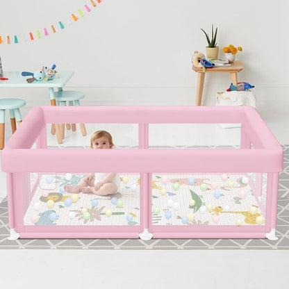 Hiaksedt Large Baby Playpen - Safe & Soft 50"x50" Playpen with Zipper Gates | Pink for Babies & Toddlers