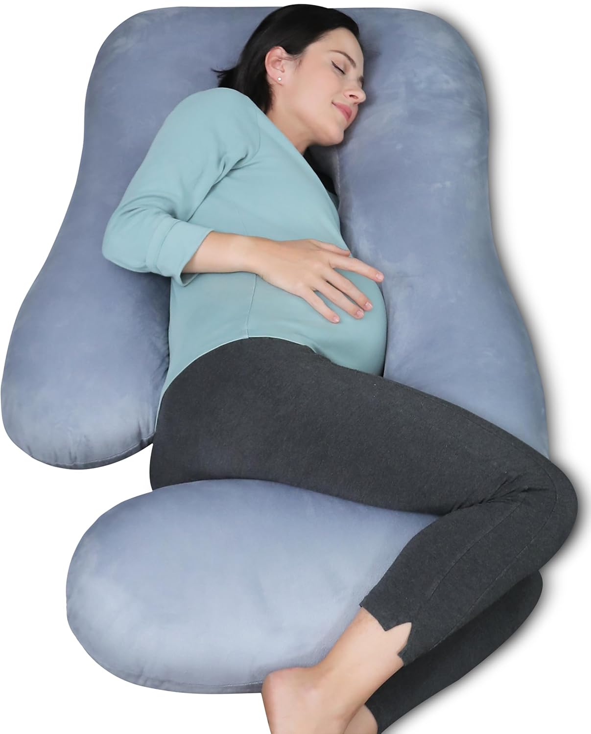 MOON PARK Pregnancy Pillow - 57-Inch U-Shaped Full Body Maternity Support - Removable Cover, Grey