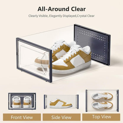 Kuject Shoe Storage Box - Large Crystal Clear Stackable Organizer | Space-Saving 12-Pack in Blue