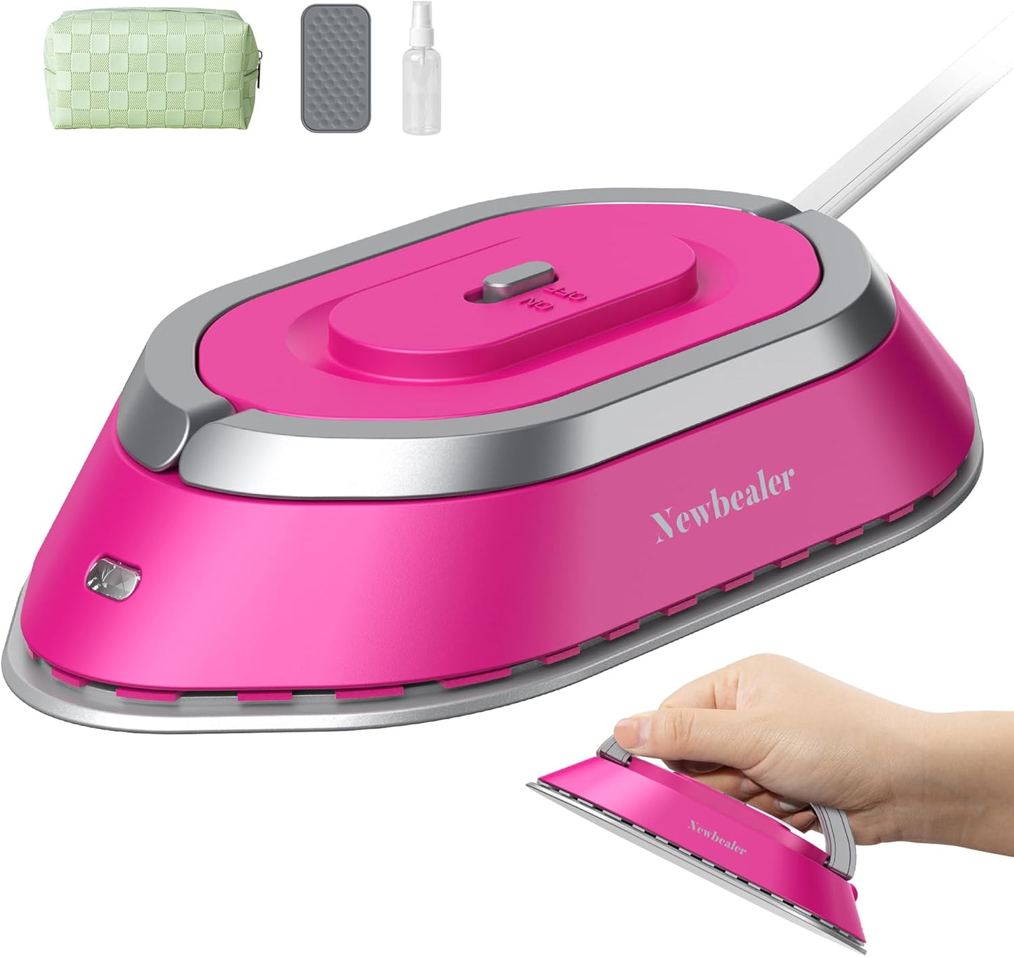 Newbealer Travel Iron - Mini Dry Iron with Global Voltage, 100-240V, 300W, Non-Stick Soleplate | Hot Pink, Ultra-Lightweight