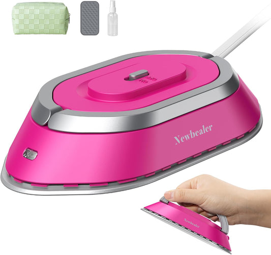 Newbealer Travel Iron - Mini Dry Iron with Global Voltage, 100-240V, 300W, Non-Stick Soleplate | Hot Pink, Ultra-Lightweight