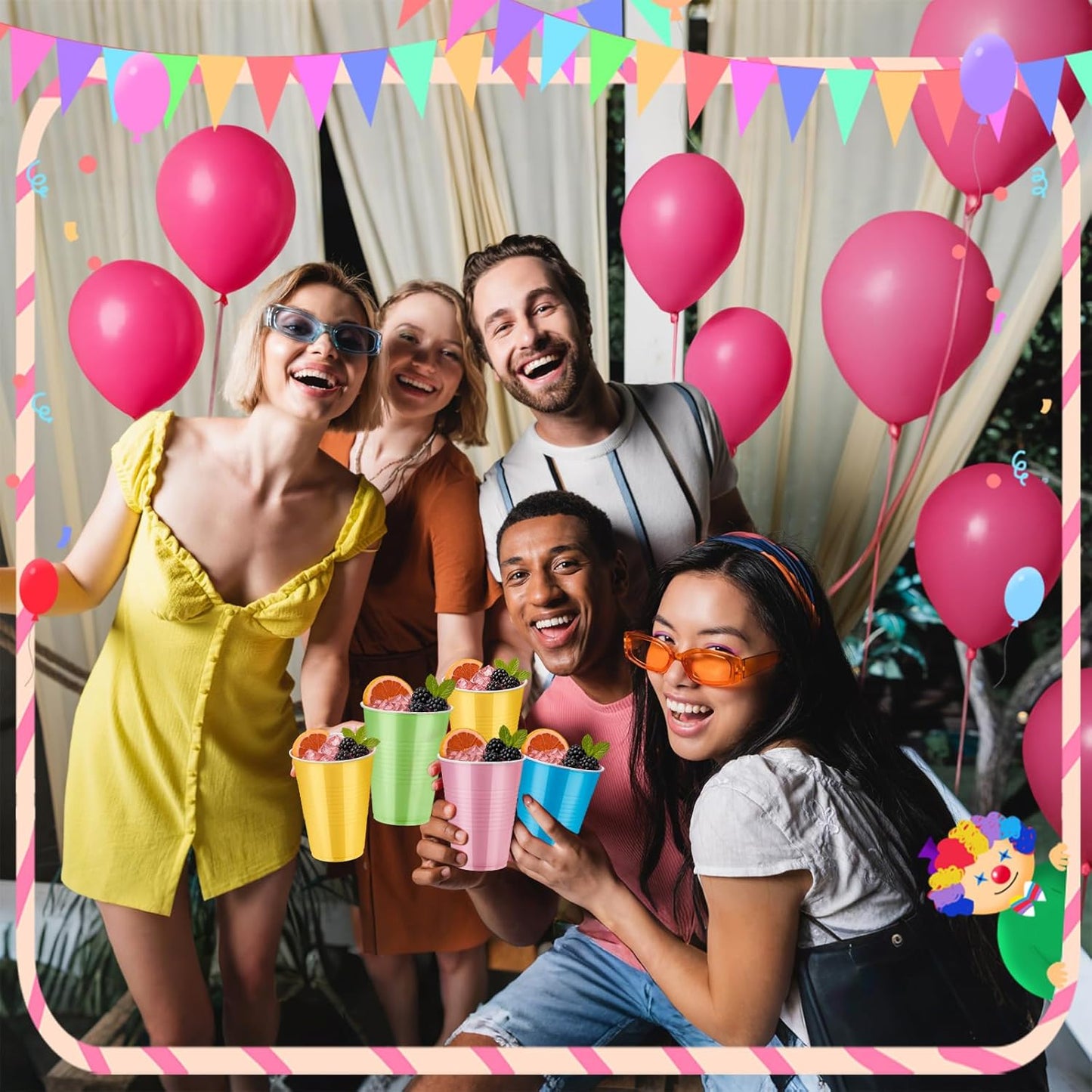 Skiennix 16oz Plastic Cups - 150 Pcs Disposable Colorful Cups for Parties & Celebrations
