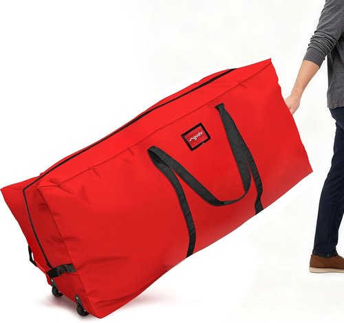 GVDV Rolling Christmas Tree Storage Bag - Fits 7.5 Ft Trees | Waterproof Heavy-Duty Canvas, Red