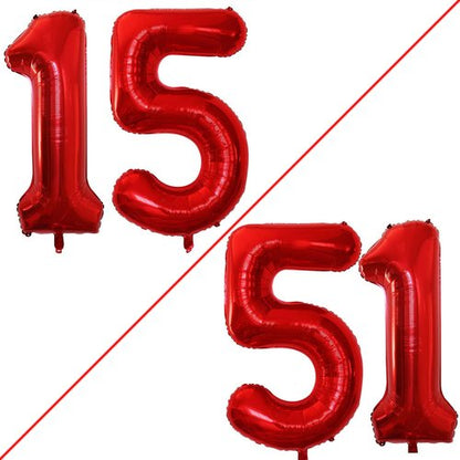 GOER Jumbo 15 Balloons - 42 Inch Red Foil Helium Decorations for Sweet 15 & 51st Birthday Party