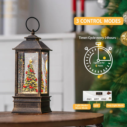 VISFLAIR 10'' Lighted Christmas Tree | Cardinal Music Snow Globe Water Lantern with Glitter