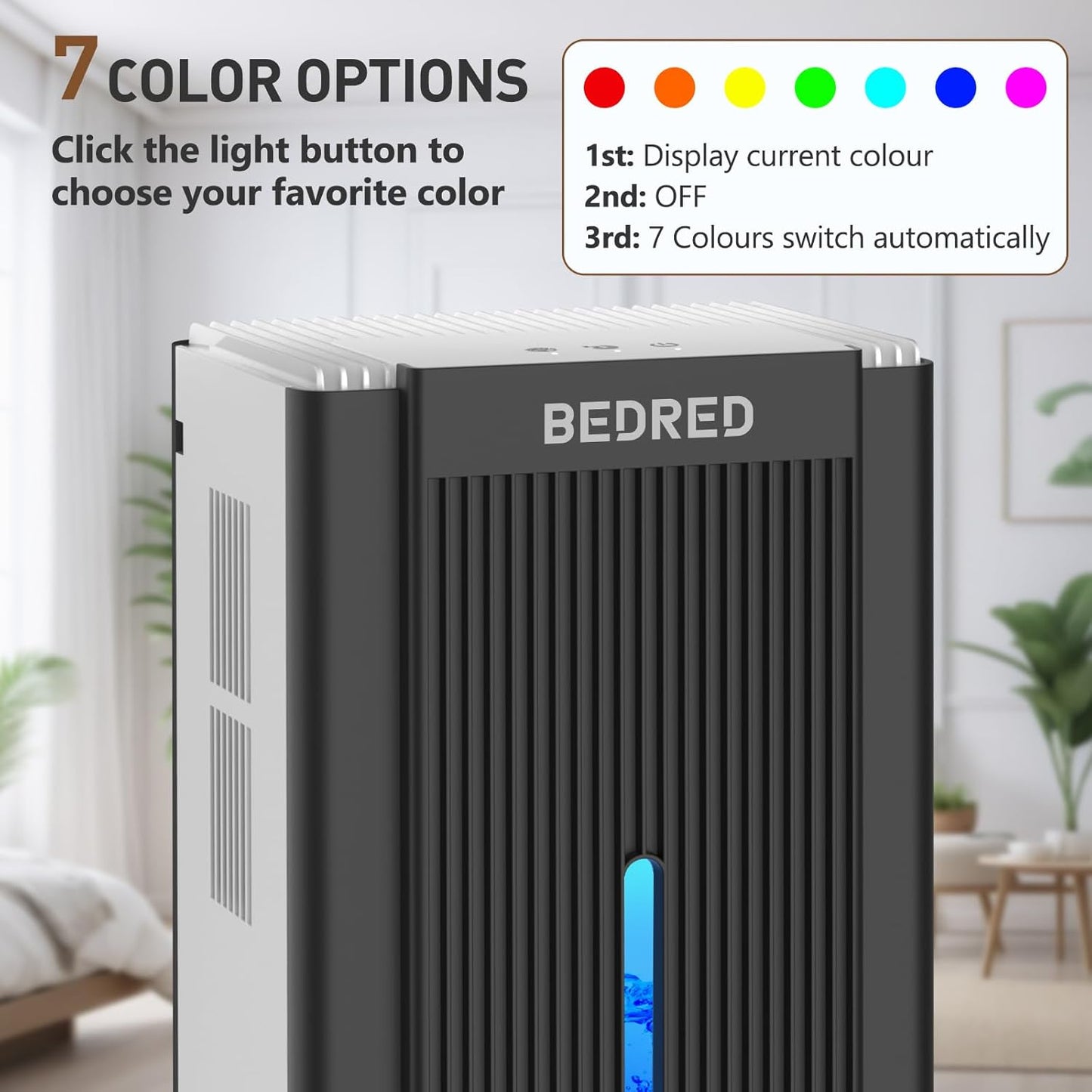 Skiennix Dehumidifier - 95OZ Capacity for 1000 Sq.Ft | Quiet Operation with Auto Shut Off & 7 Color Ambient Light - Ideal for Living Room, Bedroom, Basement (White/Black)