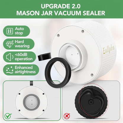 Skiennix Electric Mason Jar Vacuum Sealer - 3-in-1 One-Tap Control with 30 Lids & 5 Storage Bags