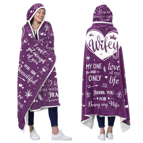 Wife Fleece Wearable Blanket Hoodie - Wife Gifts from Husband - Gifts for Wife for Christmas, Wife Birthday Gift Idea, Gifts for Her for Anniversary, Valentines Day Gifts for Her