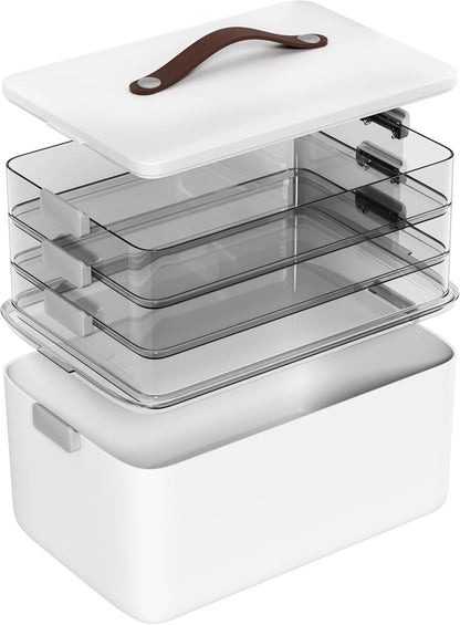 MOPALL 4-Tier Medicine Organizer - Portable Storage Box with Lid & Leather Handle | Home Office & Craft Organization