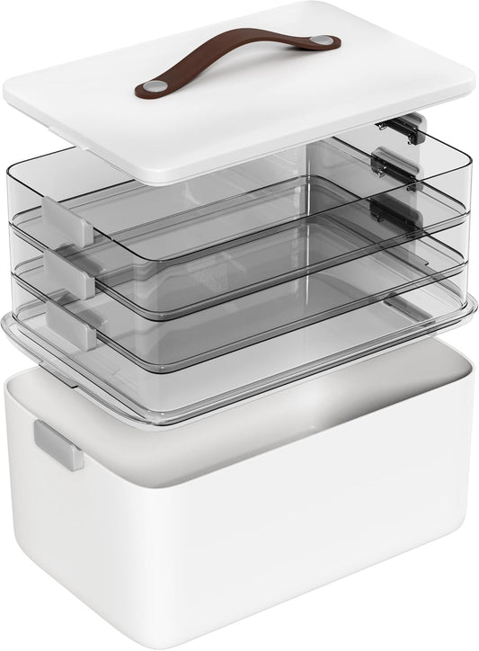 MOPALL 4-Tier Medicine Organizer - Portable Storage Box with Lid & Leather Handle | Home Office & Craft Organization