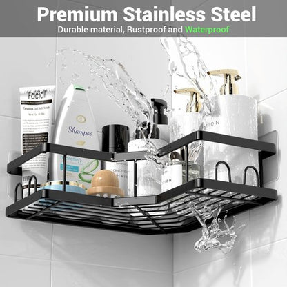 AKTECKE Corner Shower Caddy - Stainless Steel Adhesive Bathroom Organizer | 3-Pack Rustproof Rack