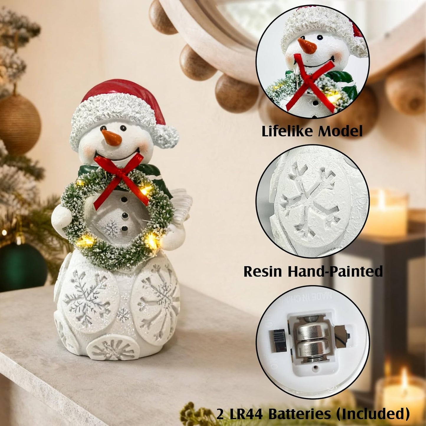 Regine Switzerland Snowman Christmas Decorations - LED Light-Up Figurines Set of 2 for Holiday Decor