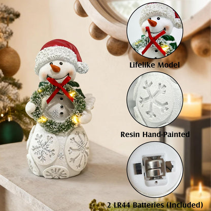 Regine Switzerland Snowman Christmas Decorations - LED Light-Up Figurines Set of 2 for Holiday Decor