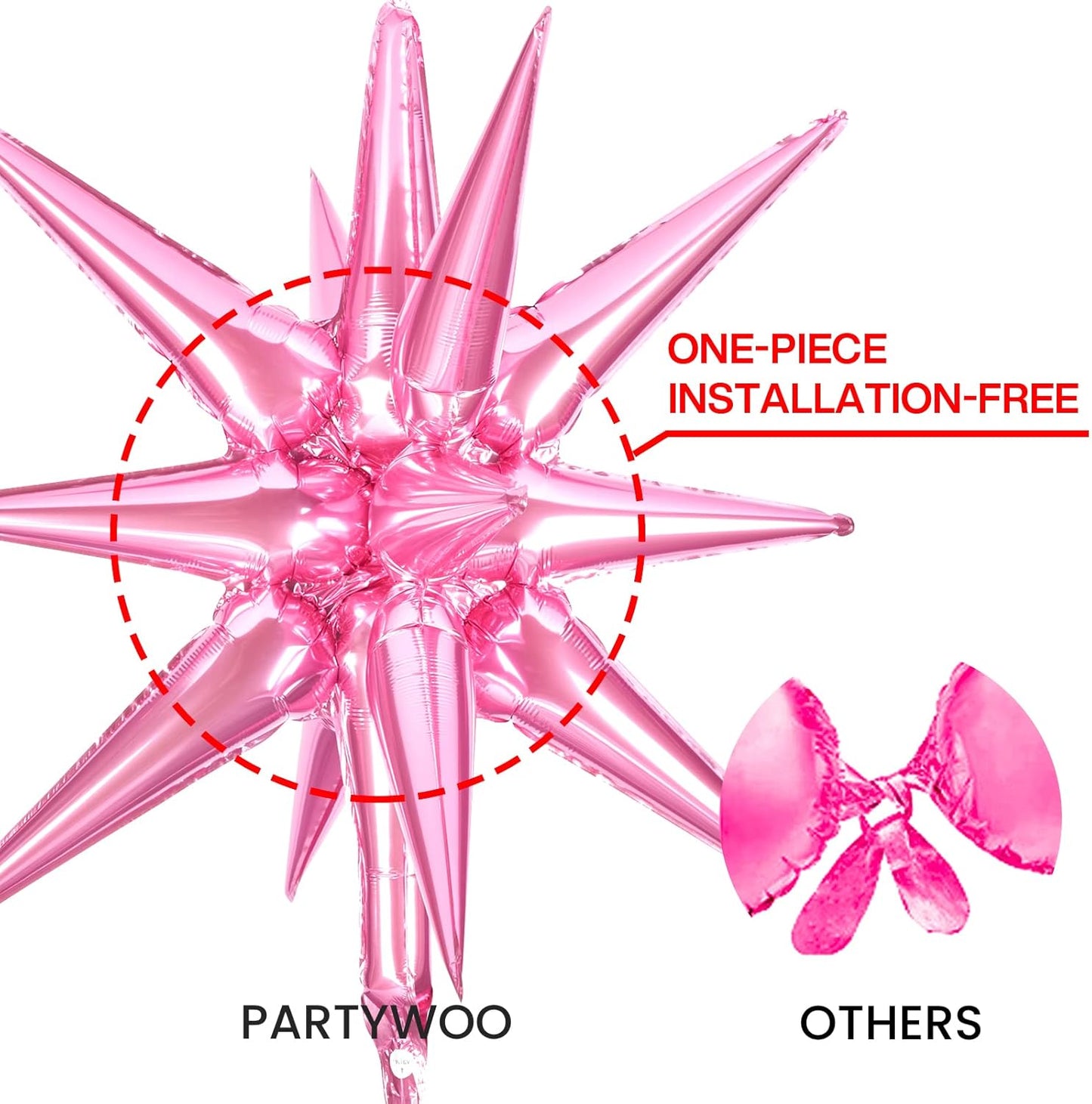 PartyWoo Pink Star Foil Balloons - 6-Piece Mylar Set for Birthday, Gender Reveal, and Wedding Decor | 22-Inch Sizes