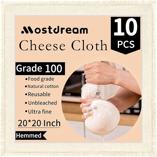 Grade 100 Cheese Cloths by [Brand Name] - 10 Pcs Unbleached Cotton Straining Cloths | 20x20 Inch for Yogurt, Juice, and Cooking