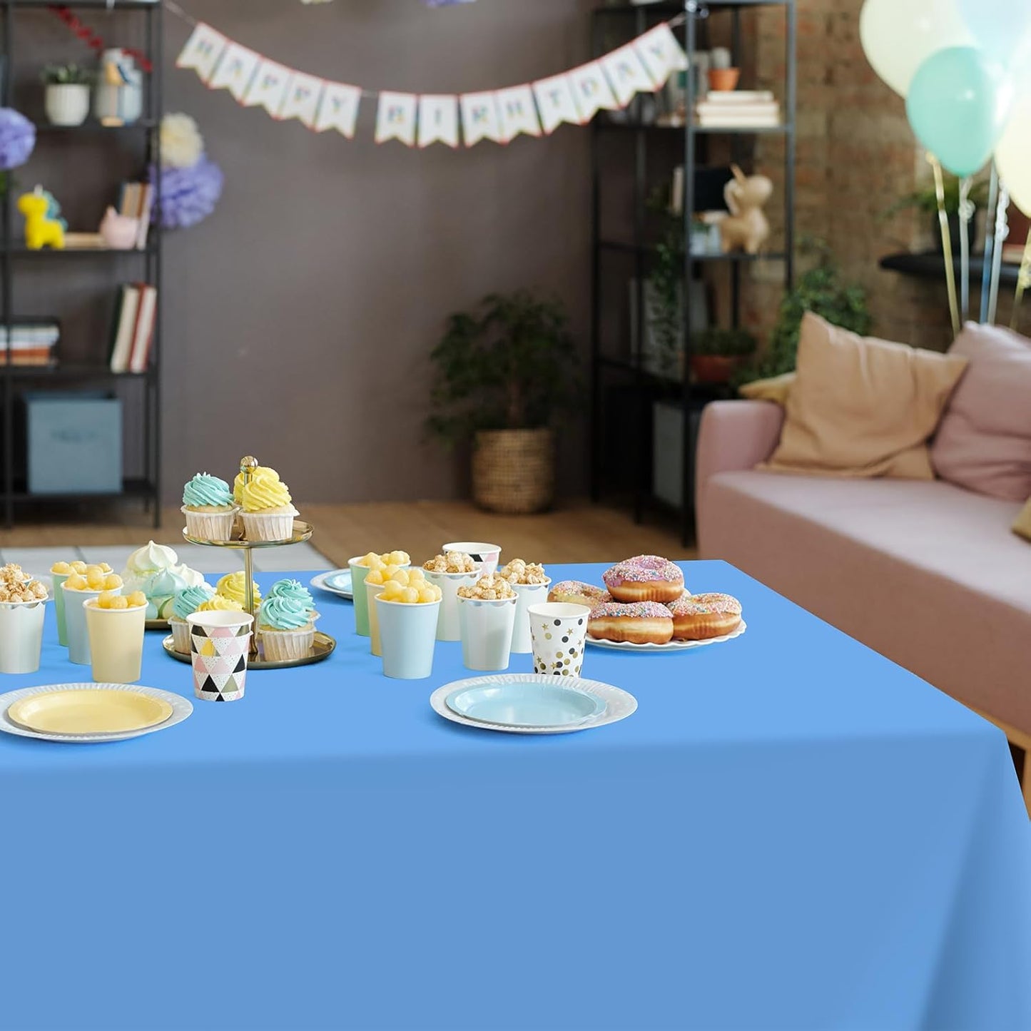 Skiennix Ocean Theme Tablecloth - 12 Pcs Disposable Light Blue Plastic Covers | 54 x 108 Inch for Beach Party Decor