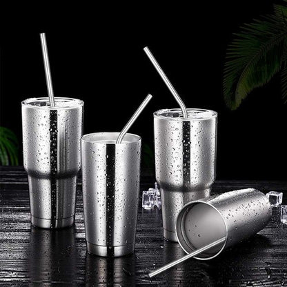 Hiware 12-Pack Reusable Stainless Steel Straws - Long, Dishwasher Safe Straws for 30 oz & 20 oz Tumblers | Includes 2 Cleaning Brushes
