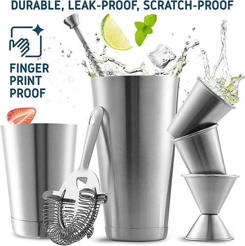 Bar Set Cocktail Shaker Kit - 16-Piece Stainless Steel Mixology Tools | Includes 30oz Martini Shaker, Muddler & Recipe Book