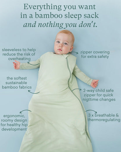 PurComfy Supersoft Sleep Sack 1.0 TOG, Premium Bamboo Viscose Baby Sleeping Bag, 2-Way Safe Zipper Sleep Sacks 6-15 Months (Sage)